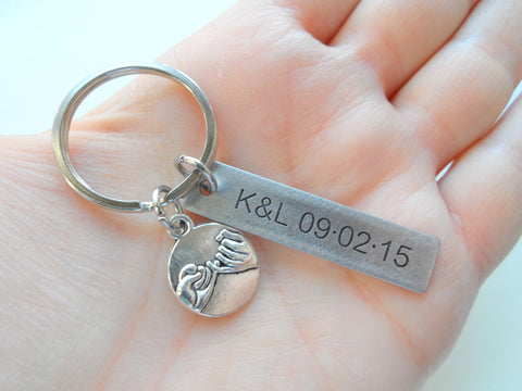Personalized Pinky Promise Charm Keychain With Engraved Steel Tag; Couple Keychain, Promise Gift by Jewelry Everyday