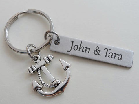 Custom Engraved Steel Tag Keychain with Anchor Charm