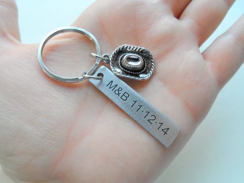 Cowboy Hat Keychain with Custom Engraved Stainless Steel Tag by Jewelry Everyday