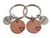 2 Penny Keychains with Custom Engraved Circle Charms; Couples Anniversary Gift