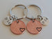 2 Penny Keychains with Custom Engraved Circle Charms; Couples Anniversary Gift