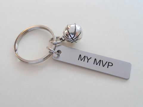 Basketball Keychian and Steel Tag Engraved with "My MVP", Basketball Fan Keychain Gift by Jewelry Everyday