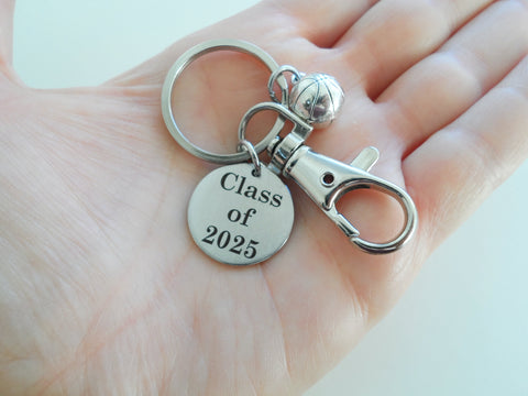 Basketball Charm Keychain with Class of Engraved Steel Disc with Clasp, for Graduate, School Team Player Gift by Jewelry Everyday