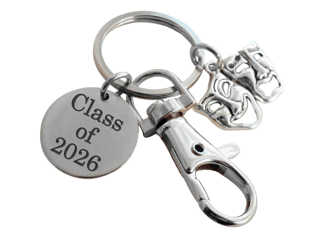 Theatre Masks Keychain with Class of Disc & clasp, Tragedy & Comedy Charm, Drama Keychain, 2026 Graduation Gift Keychain, Theater Actors Keychain, Theatre Face