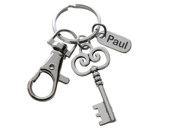 Employee Appreciation Gifts • Customized "Thank You" Tag, Silver Key & Clasp Keychain by JewelryEveryday with "You are a key part of our team!" Card
