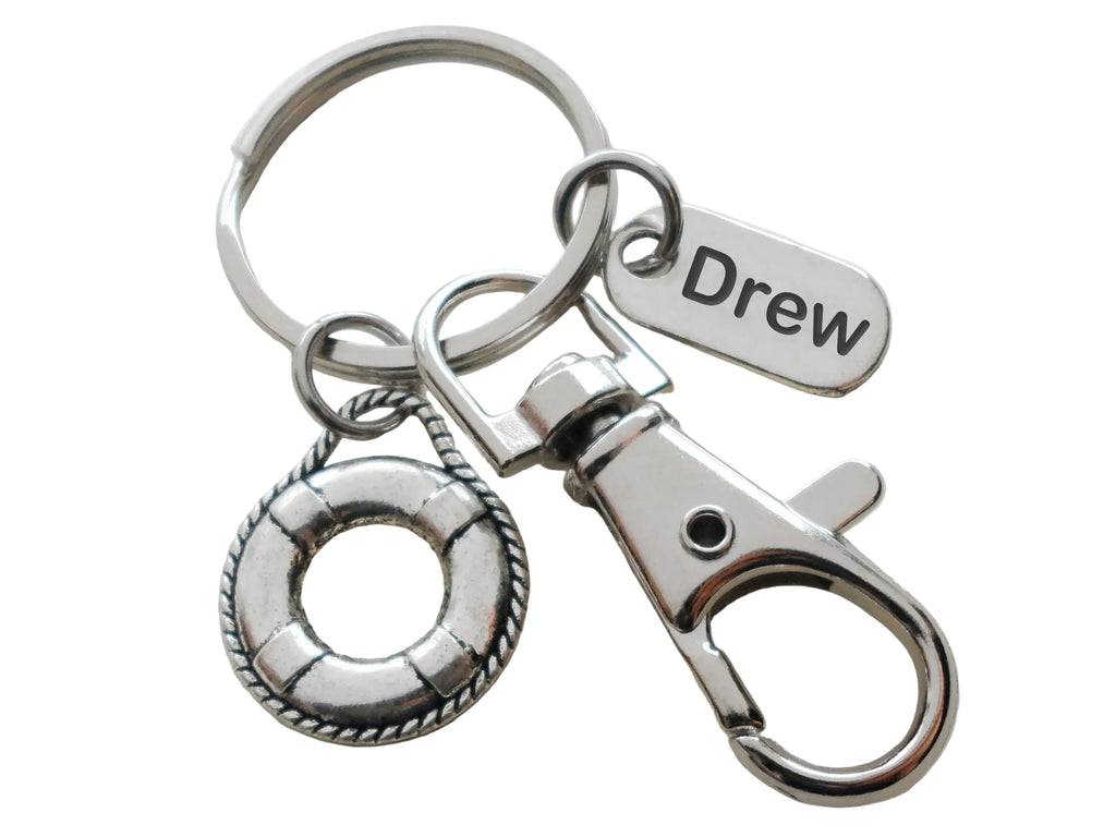 Volunteer Appreciation Gifts  • Custom Engraved "Thank You" Tag & Silver Lifesaver Keychain with Clasp by JewelryEveryday with "You've been a lifesaver!" Card