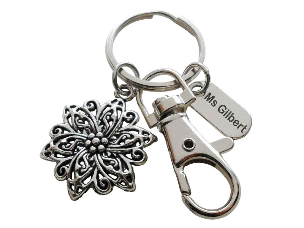 Teacher Appreciation Gifts • Customized "Thank You" Tag & Flower Charm Keychain with Clasp by JewelryEveryday with "Thanks for helping our school bloom!" Card