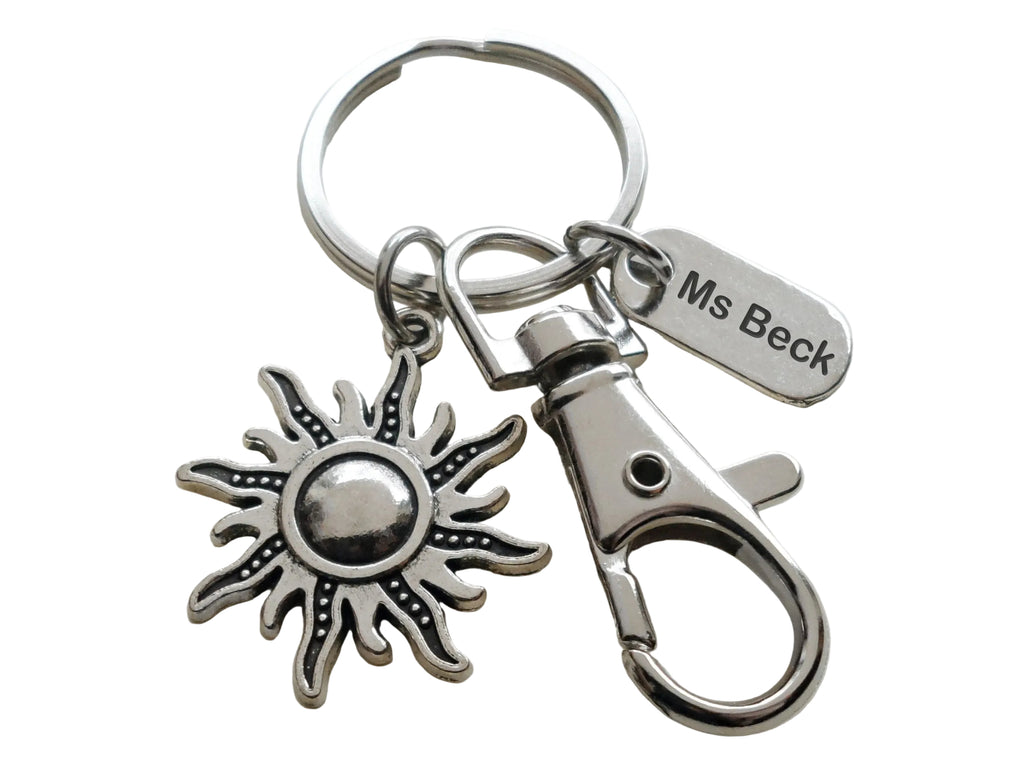 Teacher Appreciation Gifts • Personalized "Thank You" Tag & Sun Charm Keychain with Clasp by JewelryEveryday with "Thanks for helping our students shine!" Card