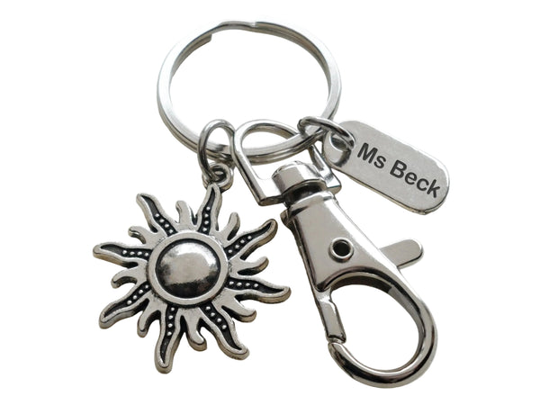 Teacher Appreciation Gifts • Personalized "Thank You" Tag & Sun Charm Keychain with Clasp by JewelryEveryday with "Thanks for helping our students shine!" Card
