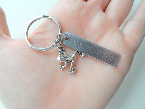 Frog Prince Keychain with Custom Engraved Stainless Steel Tag; Couples Keychain by Jewelry Everyday