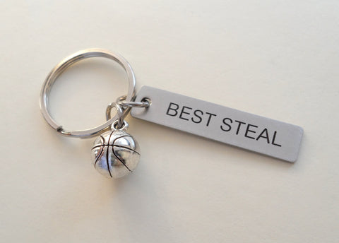Basketball Keychain and Steel Tag Engraved with "Best Steal" Basketball Fan Keychain Gift by Jewelry Everyday