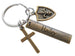 Religious Keychain with Bronze Shield & Cross Charm and Custom Engraved Tag by JewelryEveryday