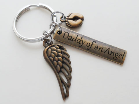 Baby Feet Charm Memorial Keychain with, Bronze Engraved Tag, & Wing Charm by JewelryEveryday