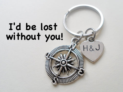 Compass Charm Keychain with Custom Engraved Tag Option by Jewelry Everyday