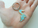 Cute Teal Dinosaur Eating Leaf Charm Keychain, Gift for Paleontologist Student, Dino Charm