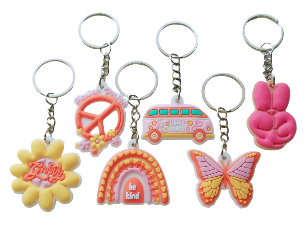 Flower Power Charm Keychains, 6 Keychains
