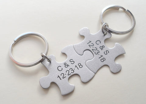 Custom Engraved Matching Steel Puzzle Keychains With Initials, Couples Keychains, Best Friend Gift by Jewelry Everyday
