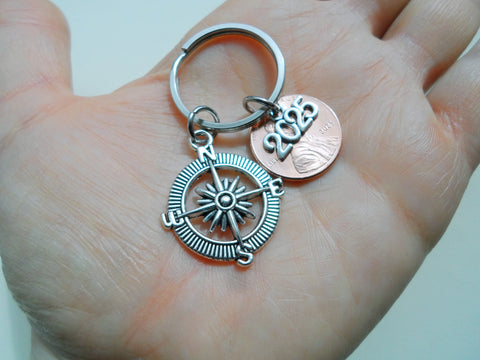 Graduation Penny Keychain with 2026 Charm Over Penny & Compass Charm
