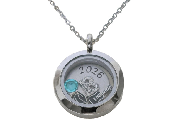 Custom Graduate Circle Floating Charm Locket Necklace, Stainless Steel Locket, Class of 2026 Gift (Plain Edge 25mm Locket)