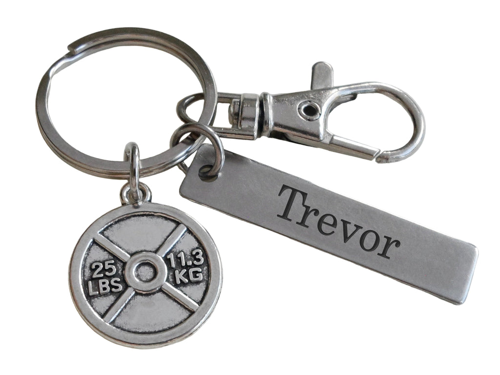 Weight Charm Keychain with Custom Engraved Tag & Clasp, Fitness & Exercise Encouragement Keychain