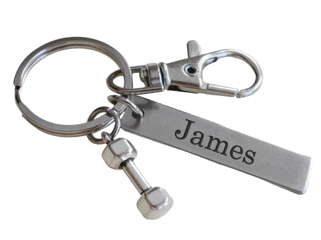 Hand Weight Charm Keychain with Custom Engraved Tag & Clasp, Fitness & Exercise Encouragement Keychain