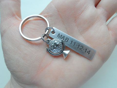 Small World Globe Keychain with Custom Engraved Steel Tag - Couples Anniversary Gift Keychain by Jewelry Everyday
