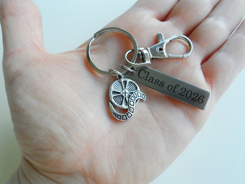 Personalized Movie Reel Charm Keychain with Custom Engraved Tag & Clasp, Gift for Videographer, Producer or Actor