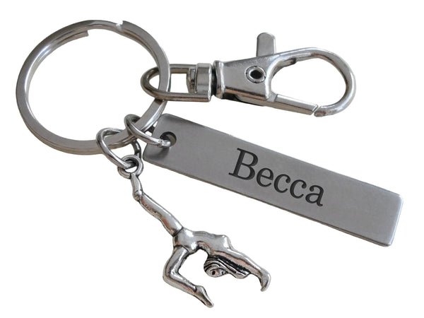 Gymnast Charm Keychain with Custom Engraved Tag & Clasp, Gymnastics Student or Coach Keychain