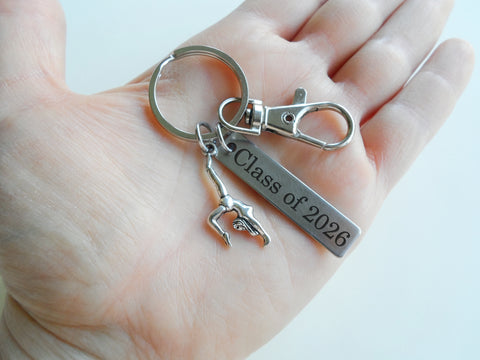 Gymnast Charm Keychain with Custom Engraved Tag & Clasp, Gymnastics Student or Coach Keychain
