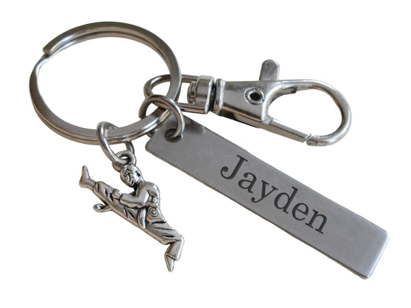Martial Arts Keychain with Kicking Student Charm, Swivel Clasp, and Custom Engraved Tag; Karate, Taekwondo or Coach Keychain