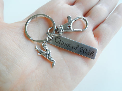 Martial Arts Keychain with Kicking Student Charm, Swivel Clasp, and Custom Engraved Tag; Karate, Taekwondo or Coach Keychain