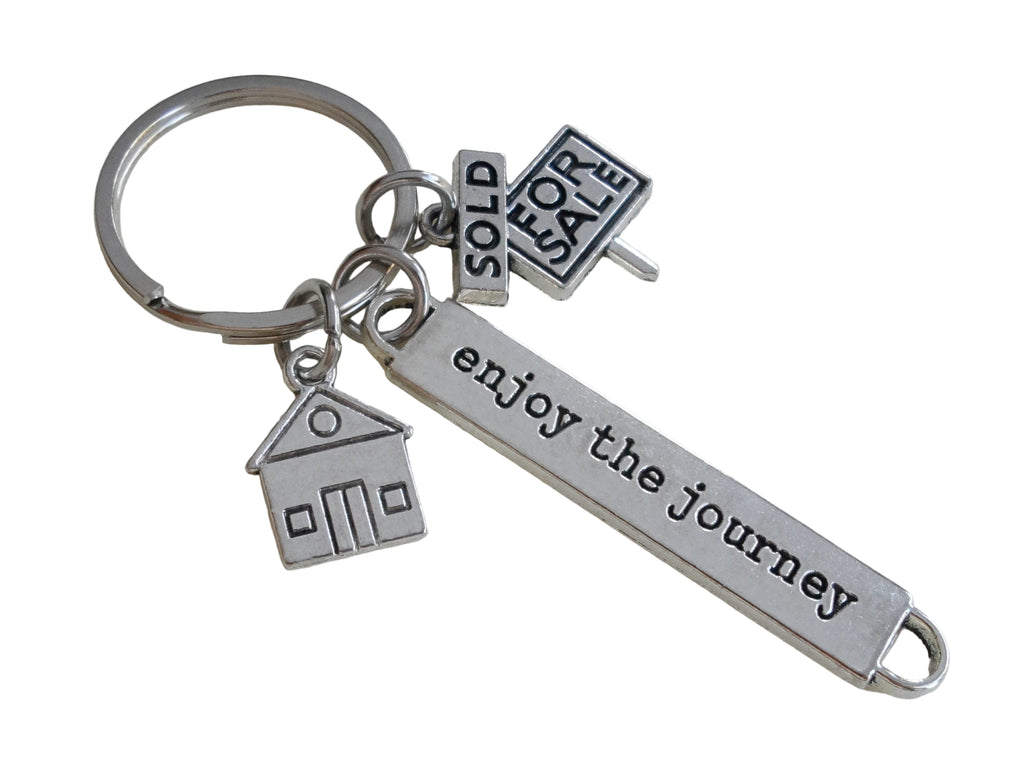 For Sale Sold Sign & House Charm Keychain with "Enjoy the Journey" Tag, Realtor or First Time Home Buyer Key Chain
