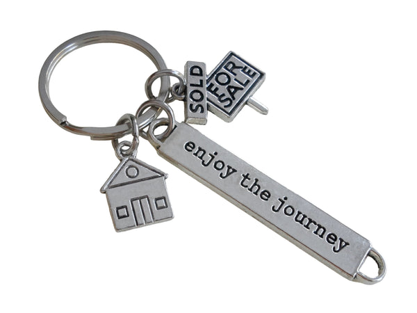 For Sale Sold Sign & House Charm Keychain with "Enjoy the Journey" Tag, Realtor or First Time Home Buyer Key Chain