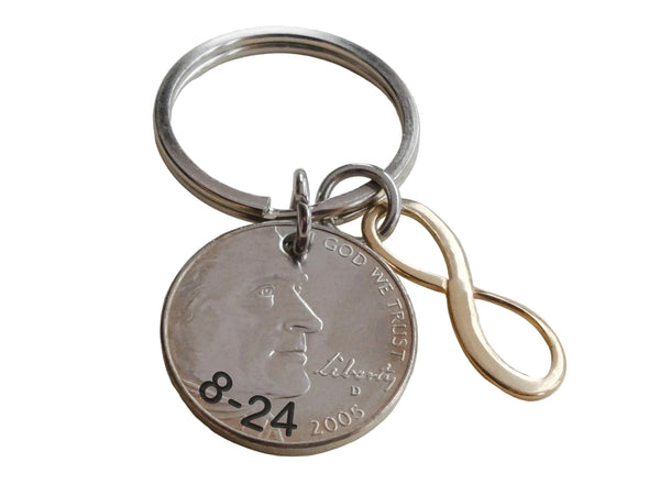Custom Engraved Nickel & Brass Infinity Charm Keychain, 21 Year Anniversary Gift Personalized