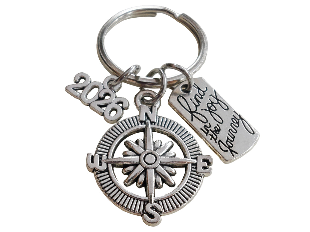 Find Joy in the Journey & Compass Charm Keychain with Year Charm