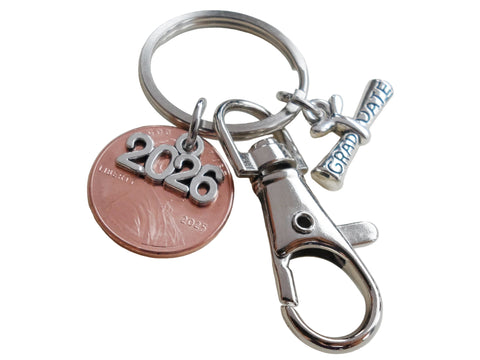Graduation Penny Keychain with Year Charm Over Penny, Graduate Scroll Charm & Swivel Clasp by Jewelry Everyday