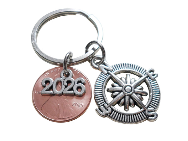 Graduation Penny Keychain with 2026 Charm Over Penny & Compass Charm