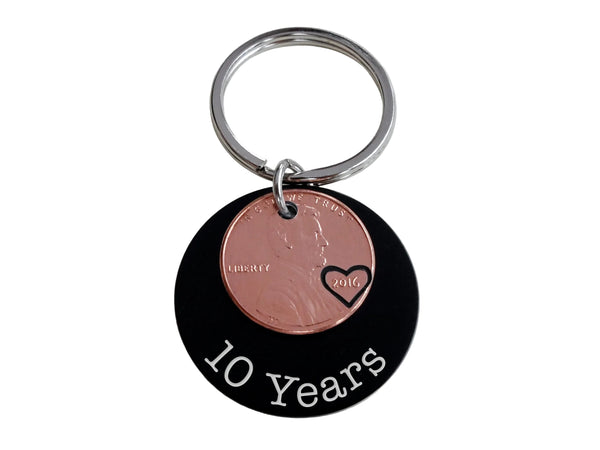 Custom Engraved Anodized Aluminum Disc Keychain With Penny, Couples Keychain