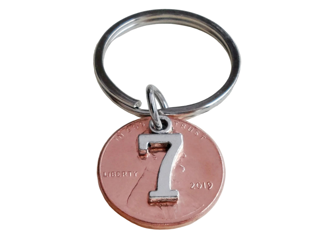 7 Year Anniversary Gift • 2019 Penny Keychain with Number 7 Charm by Jewelry Everyday