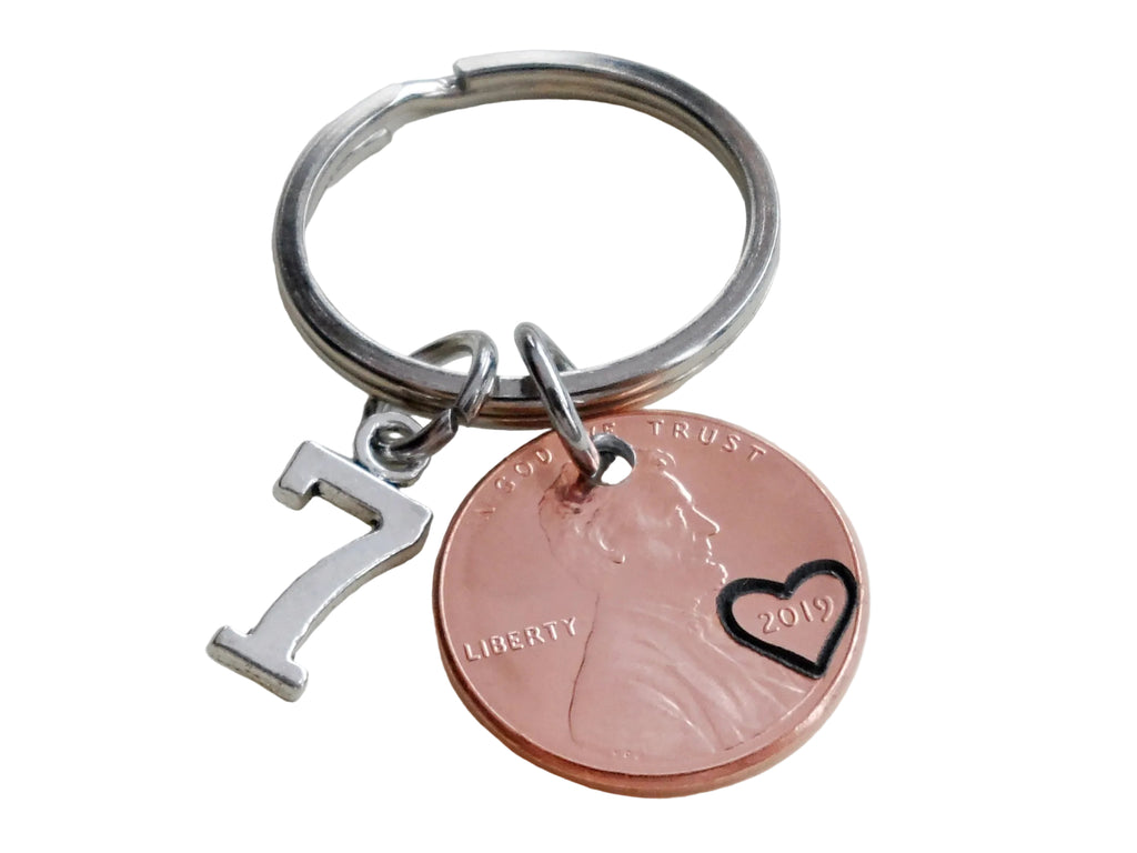 7 Year Anniversary Gift • 2019 Penny Keychain with Number 7 Charm by Jewelry Everyday