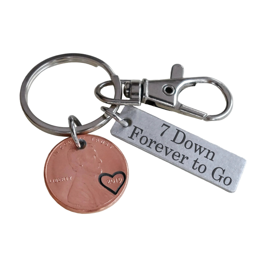 Penny Keychain with Custom Engraved Aluminum Tag & Clasp; Couples Anniversary Key Chain