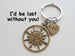 Bronze Sun Compass Keychain - I'd Be Lost Without You; Couples Keychain by Jewelry Everyday
