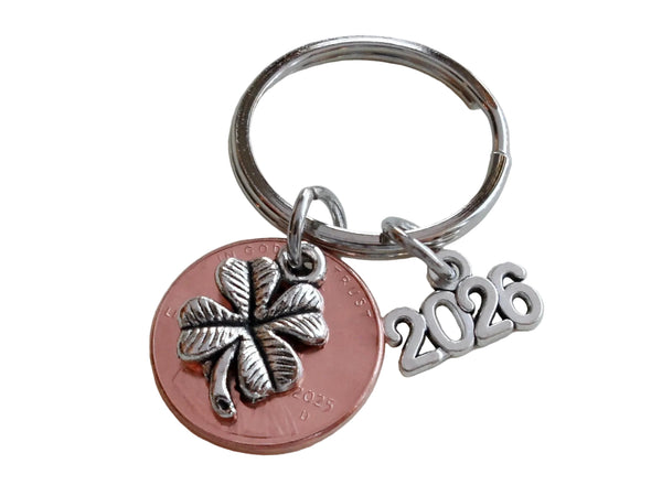 Employee Appreciation Gifts • Penny Keychain with Clover Charm & 2026 Charm by JewelryEveryday with "Lucky to work with you!" Card