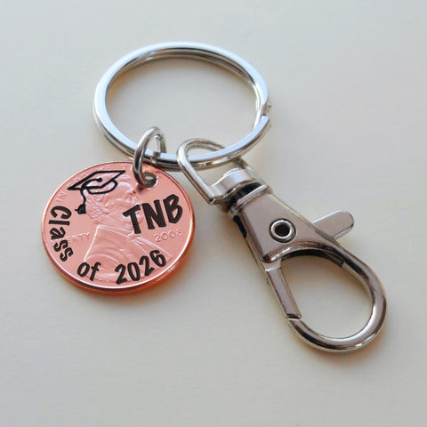 Custom "Class of 2026" & Cap Engraved Penny Keychain with Clasp, Personalized Option by Jewelry Everyday