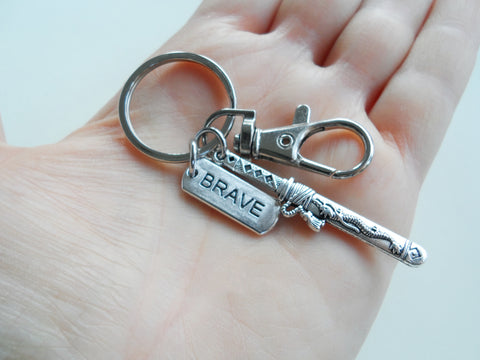 Martial Arts Keychain with Samurai Sword Charm, Brave Charm, Swivel Clasp, Karate, and Personalized Charm Options, Taekwondo or Coach Keychain