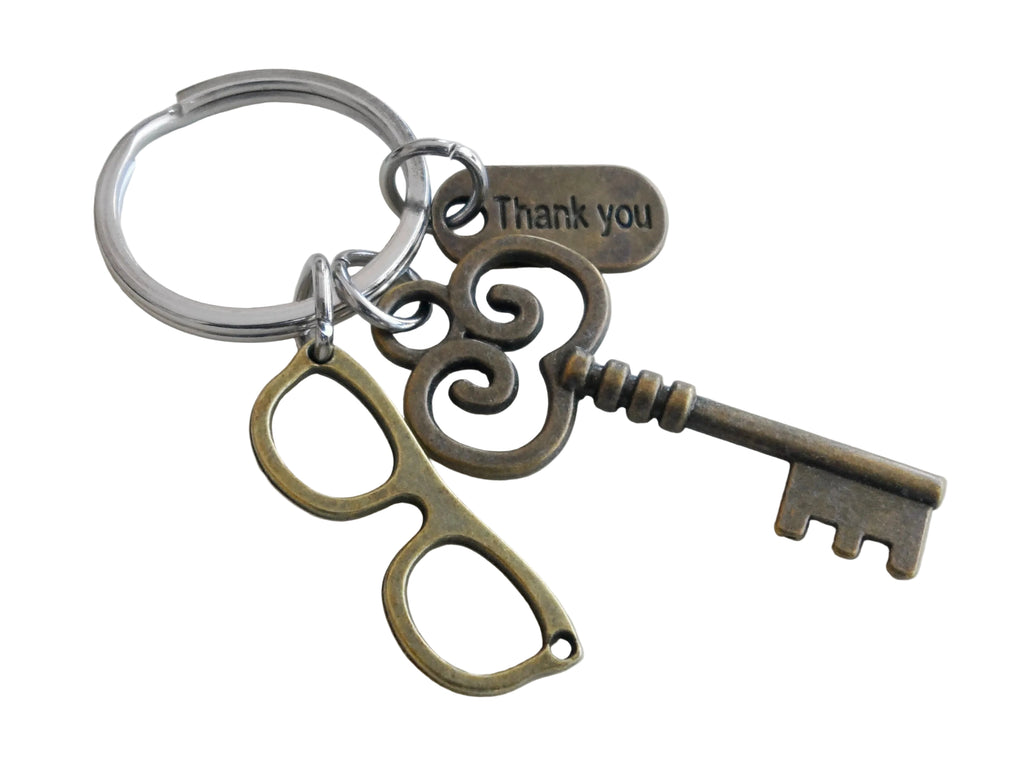Bronze Eye Glasses Charm, Key Charm & Thank You Charm Keychain, Optician or Eye Center Staff