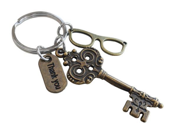 Bronze Eye Glasses Charm, Key Charm & Thank You Charm Keychain, Optician or Eye Center Staff