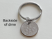 Custom Dime Keychain with Number 10 Charm, Couples 10 Year Anniversary Gift