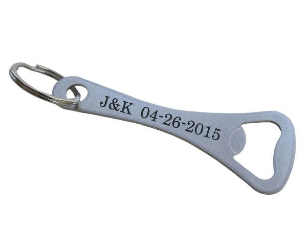 Stainless Steel Bottle Opener Keychain with Custom Engraving; Couples Anniversary Keychain