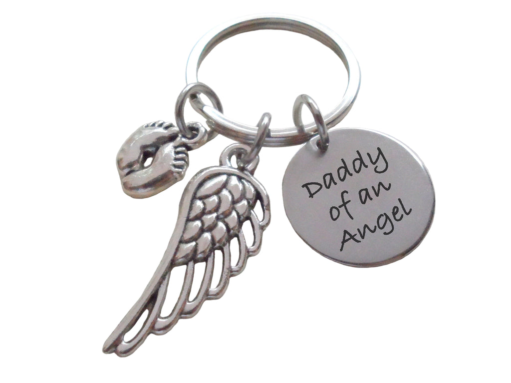 Custom Engraved Baby Memorial Charm Keychain with Wing Charm, Baby Feet Charm, Infant Loss Gift, Miscarriage Stillborn, Memorial Keychain